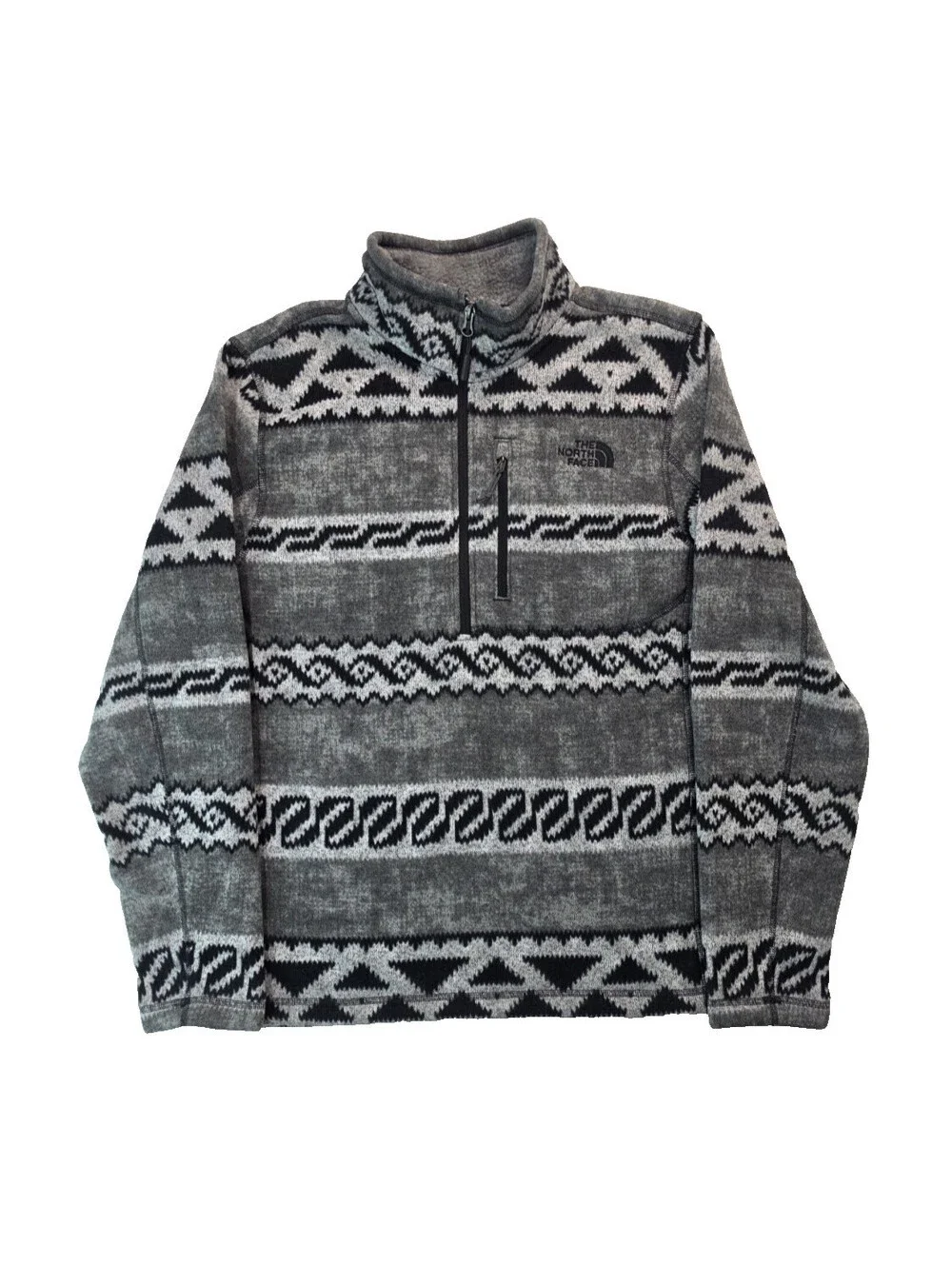 The North Face Gray Aztec Tribal Fleece 1/4 Zip Pullover Mens Size Medium M